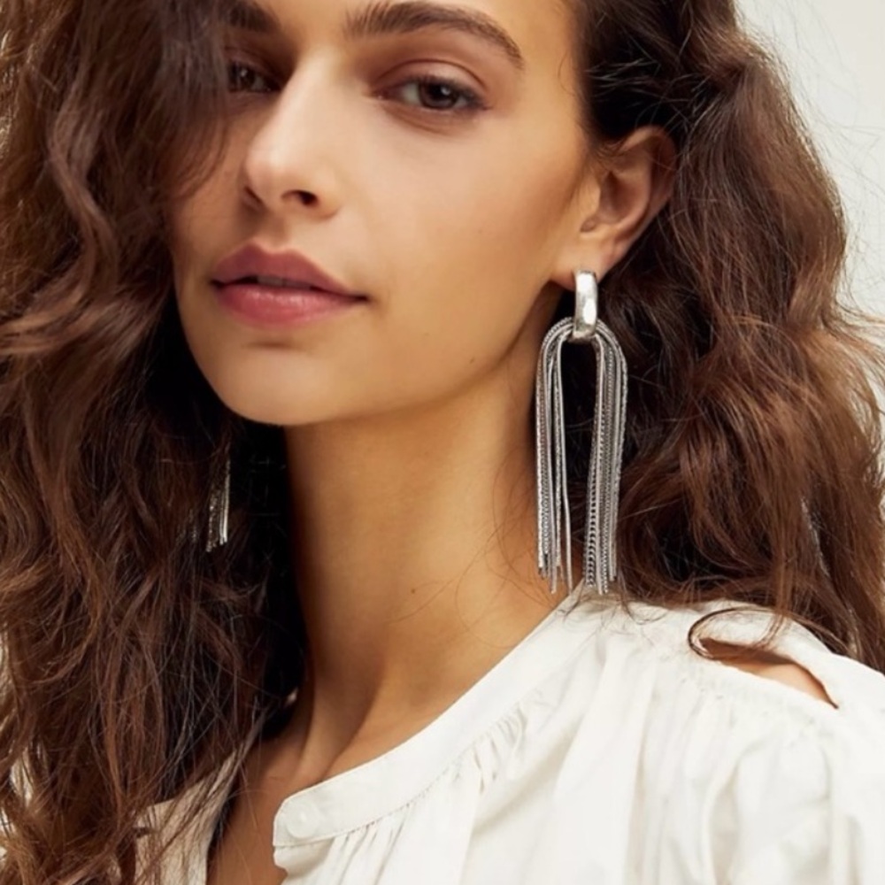 New Free People Studio 54 Drop Dangle Gold Fringe Earrings - Picture 3 of 8